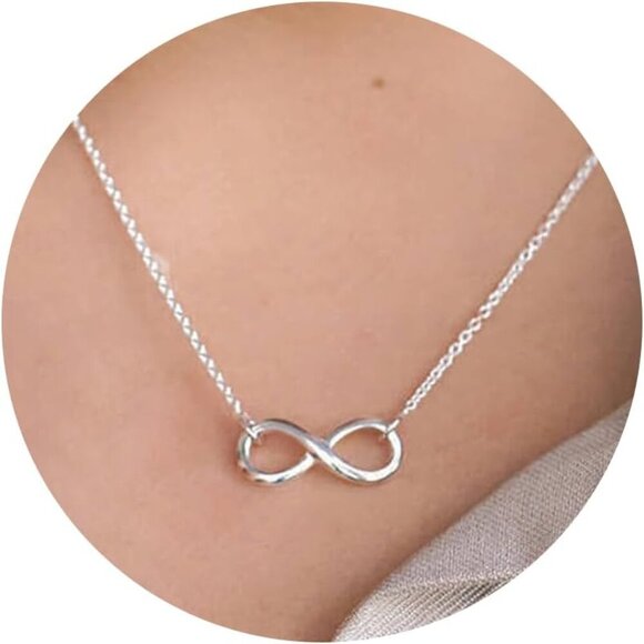 Silver Necklace for Women, 14K White Gold Plated Dainty Infinity Bead Star of Da